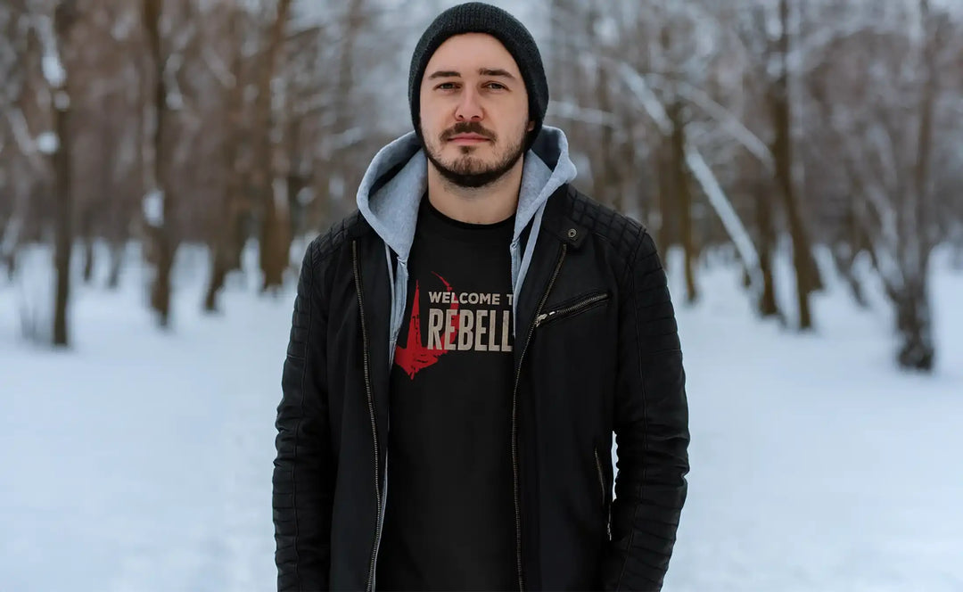 Person layering novelty t-shirts in winter with hoodie and jacket – guide on how to layer t-shirts in winter.