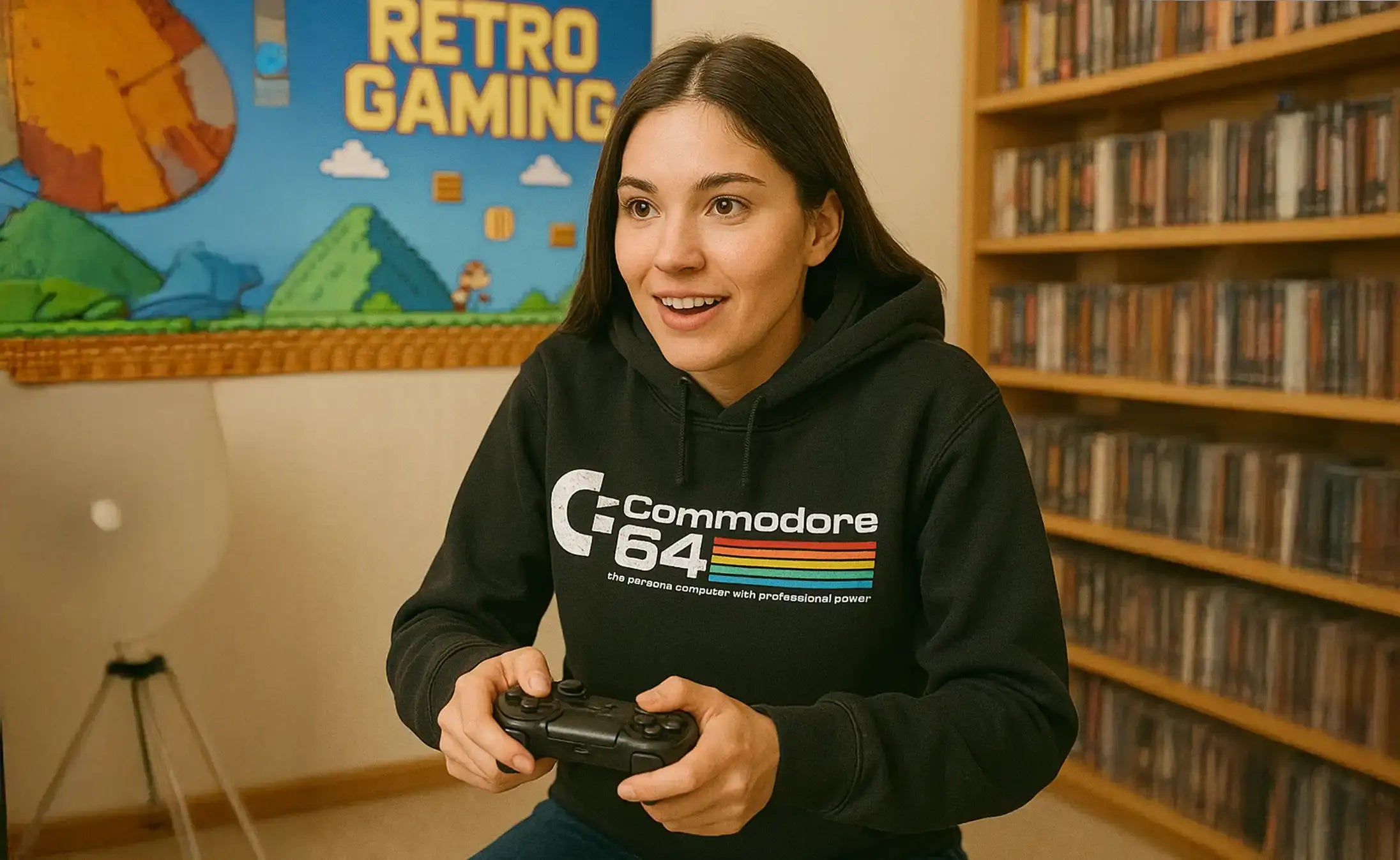 Commodore 64 hoodie featuring retro computer graphics — perfect nostalgic gift and top retro hoodie design.