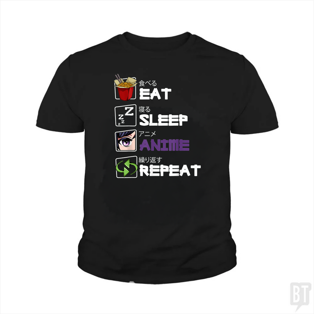 Eat Sleep Anime Repeat Kids Shirt