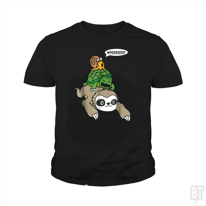 Funny Snail Ridding Turtle Ridding Sloth Kids Shirt