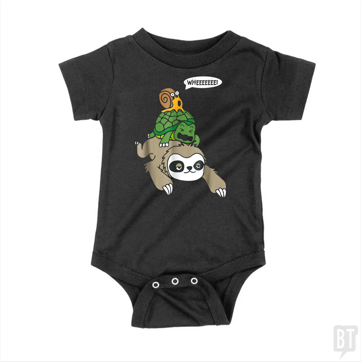 Funny Snail Ridding Turtle Ridding Sloth Baby One-Piece