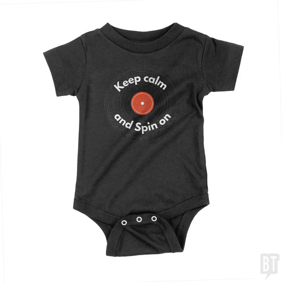 Keep Calm and Spin On Baby One-Piece