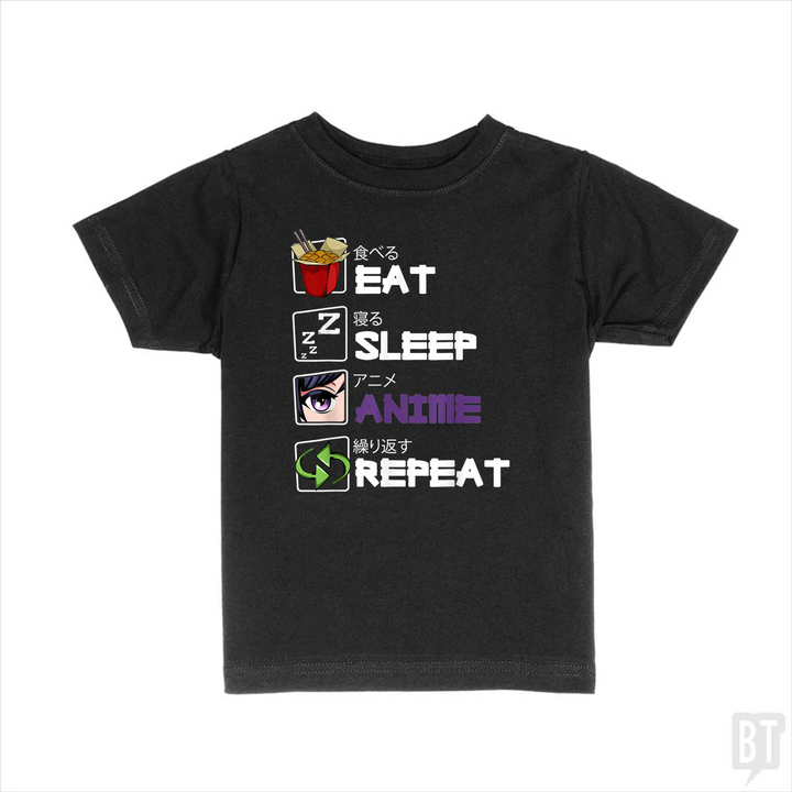 Eat Sleep Anime Repeat Kids Shirt