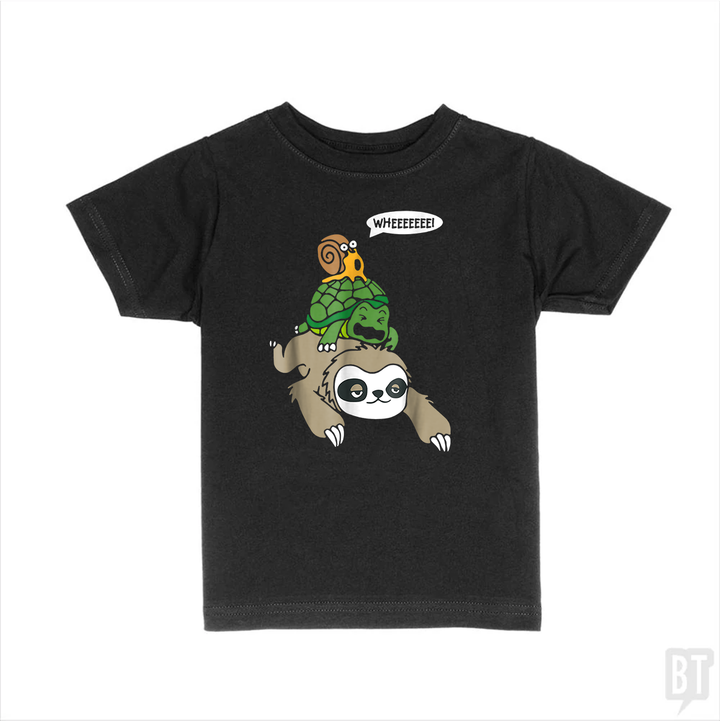 Funny Snail Ridding Turtle Ridding Sloth Kids Shirt