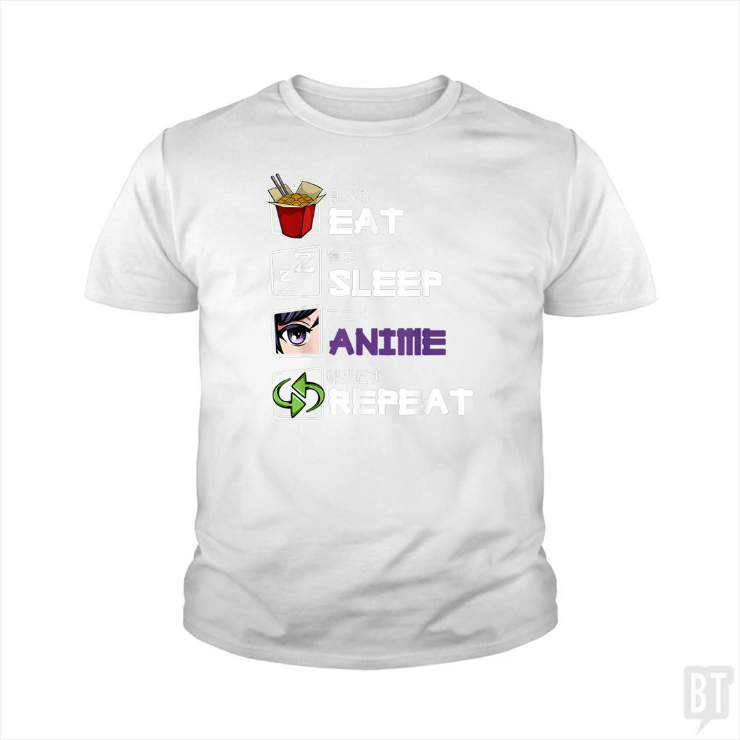 Eat Sleep Anime Repeat Kids Shirt