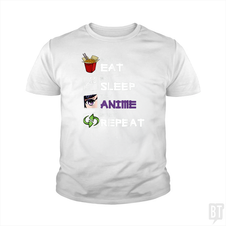 Eat Sleep Anime Repeat Kids Shirt