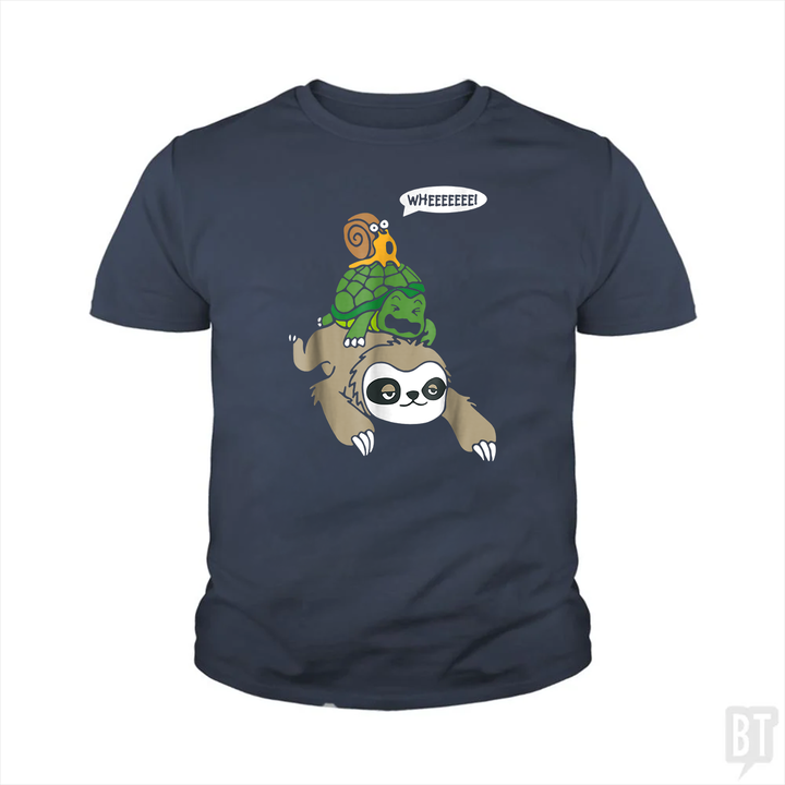 Funny Snail Ridding Turtle Ridding Sloth Kids Shirt