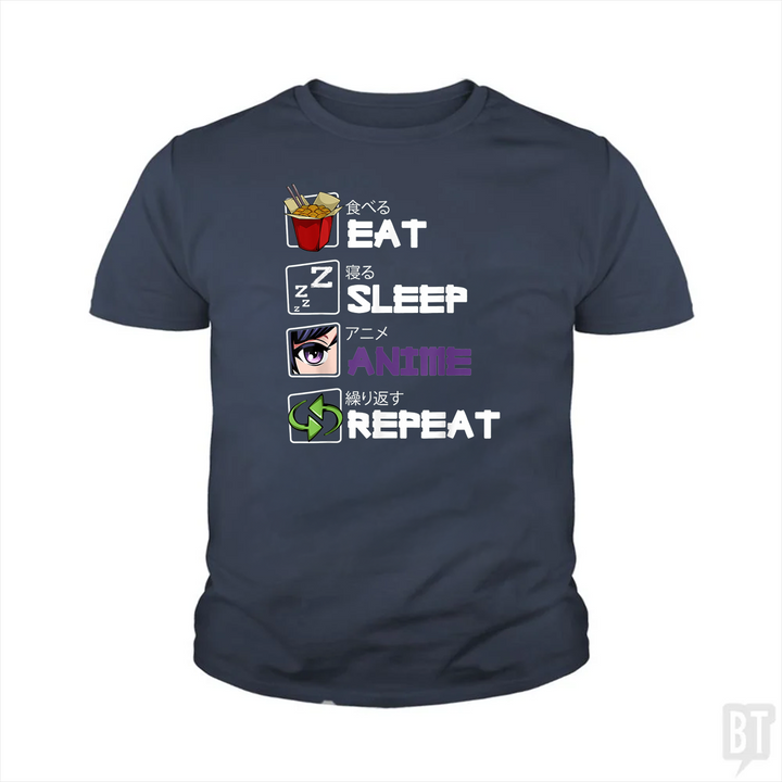 Eat Sleep Anime Repeat Kids Shirt