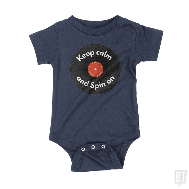 Keep Calm and Spin On Baby One-Piece