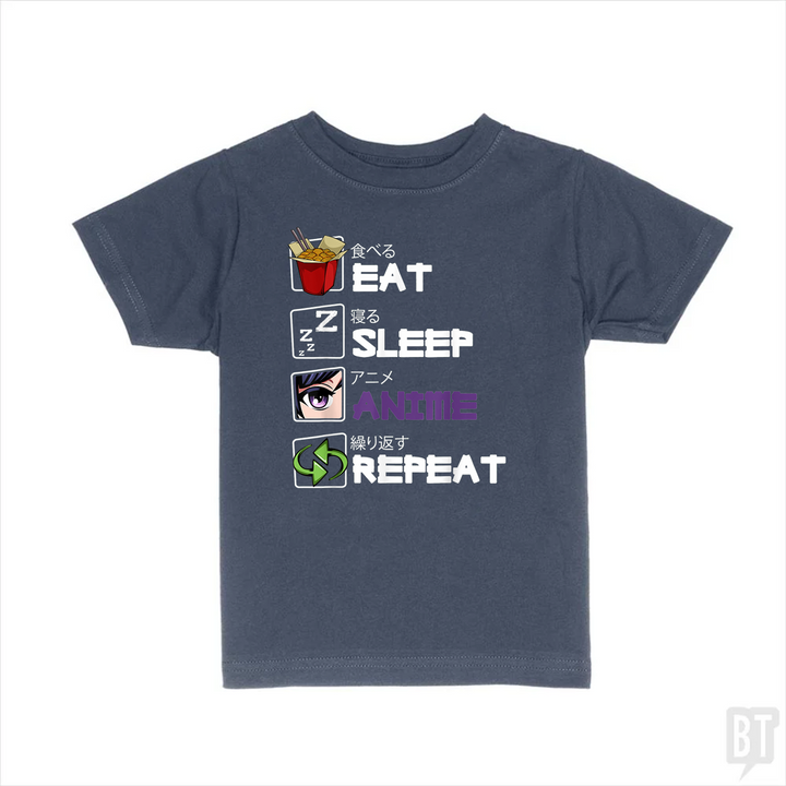 Eat Sleep Anime Repeat Kids Shirt