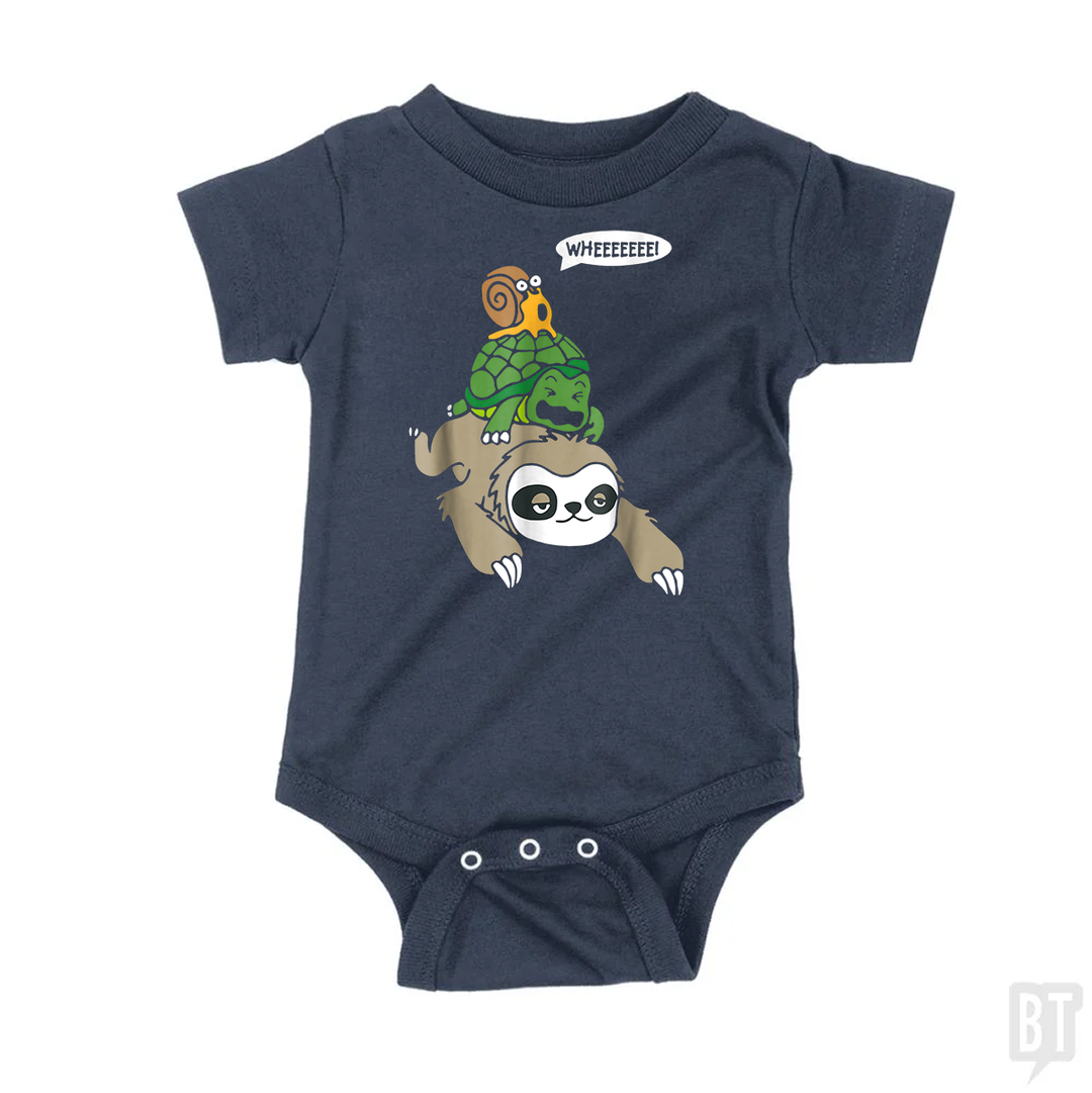 Funny Snail Ridding Turtle Ridding Sloth Baby One-Piece