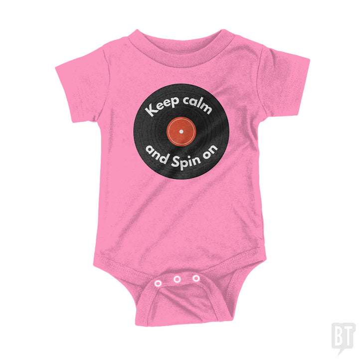 Keep Calm and Spin On Baby One-Piece