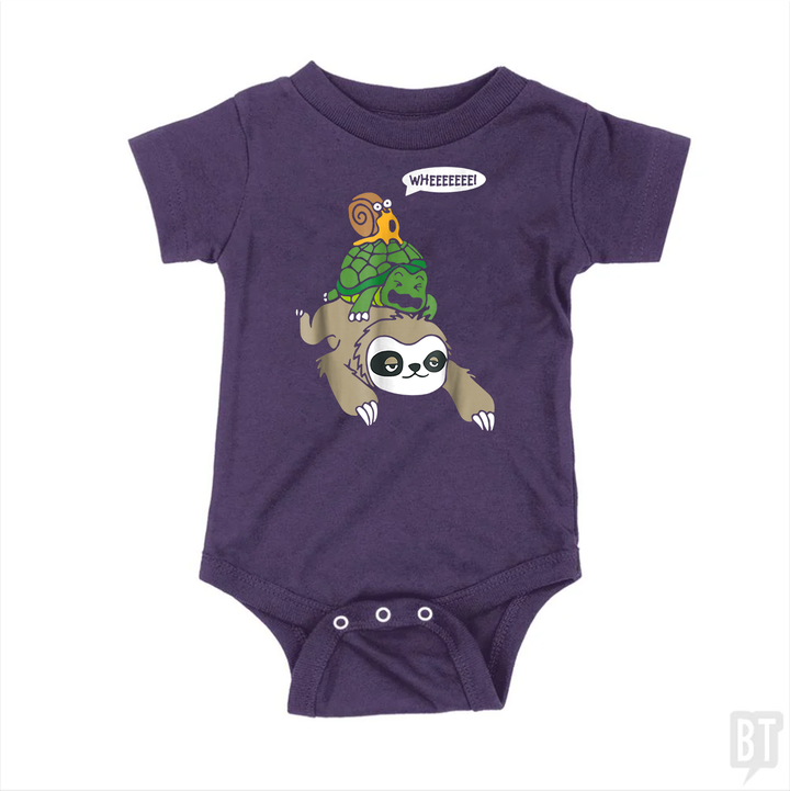 Funny Snail Ridding Turtle Ridding Sloth Baby One-Piece