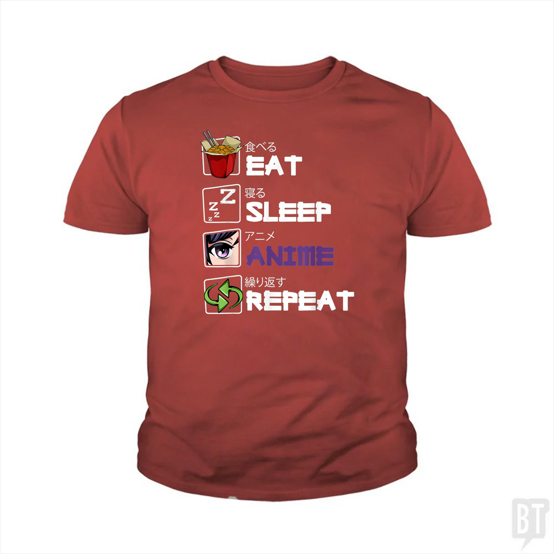 Eat Sleep Anime Repeat Kids Shirt