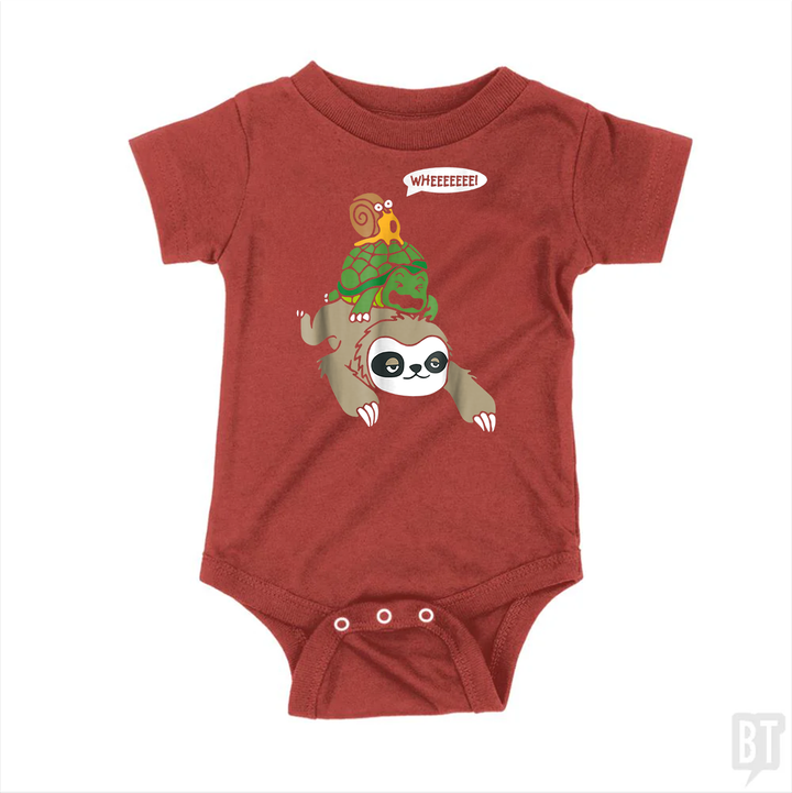 Funny Snail Ridding Turtle Ridding Sloth Baby One-Piece