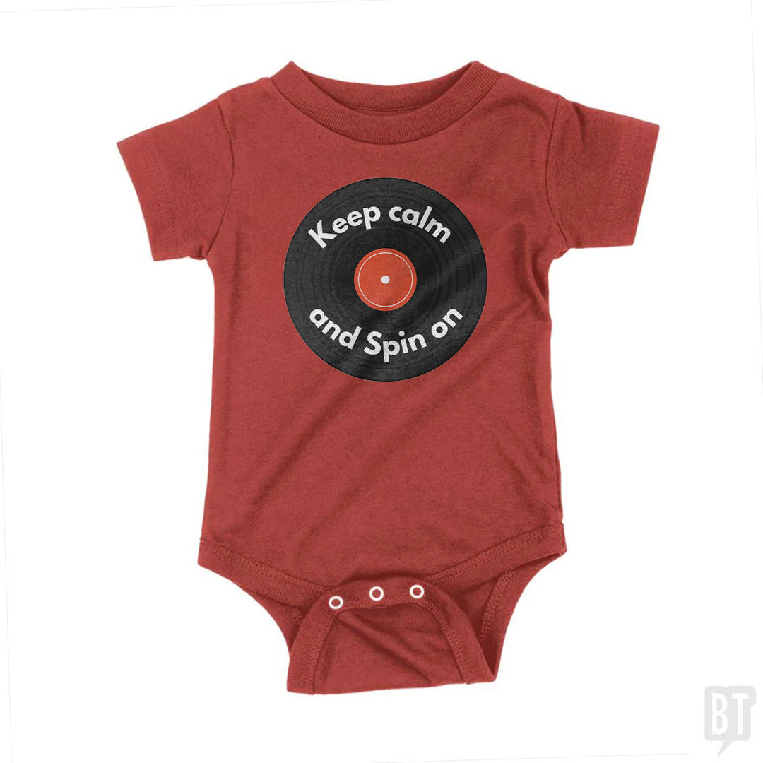 Keep Calm and Spin On Baby One-Piece