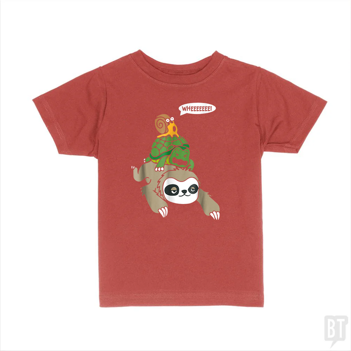 Funny Snail Ridding Turtle Ridding Sloth Kids Shirt