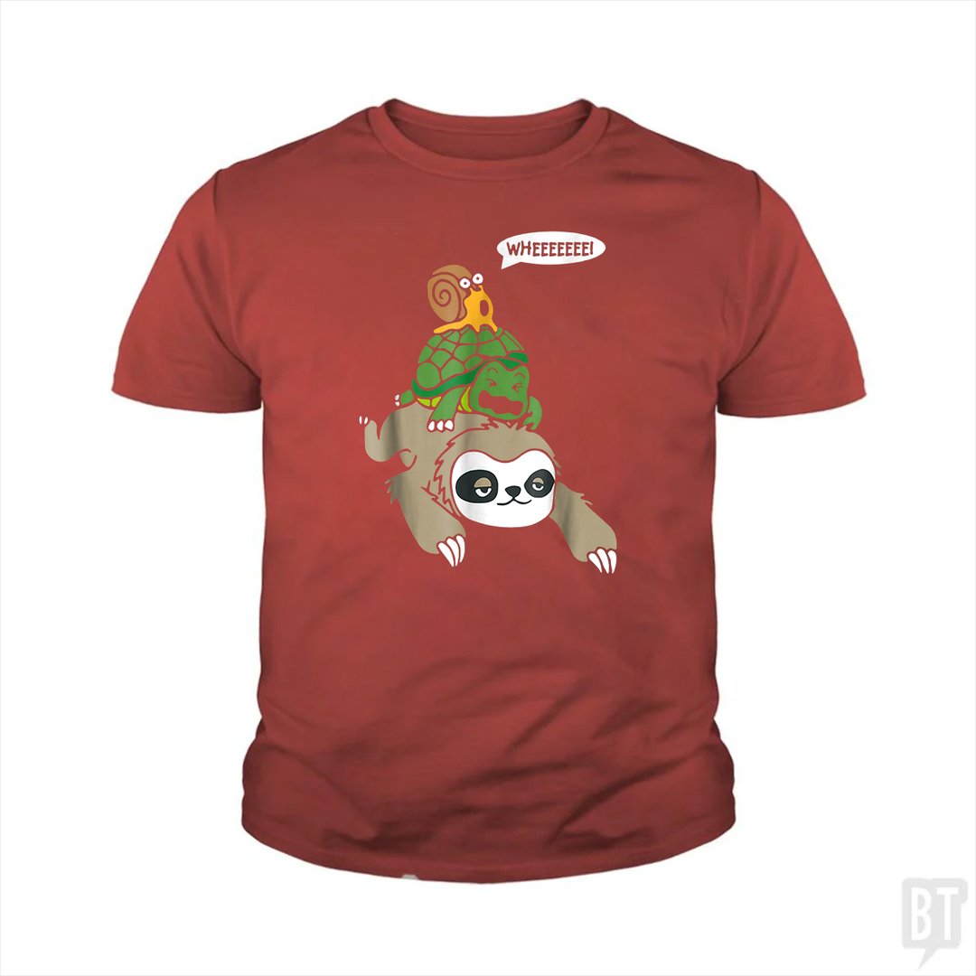 Funny Snail Ridding Turtle Ridding Sloth Kids Shirt