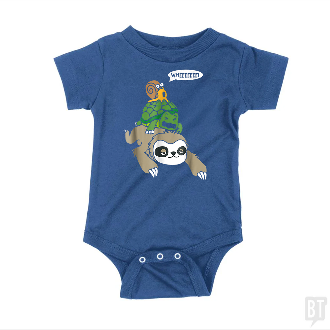 Funny Snail Ridding Turtle Ridding Sloth Baby One-Piece