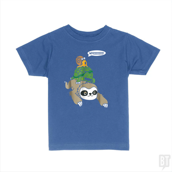 Funny Snail Ridding Turtle Ridding Sloth Kids Shirt