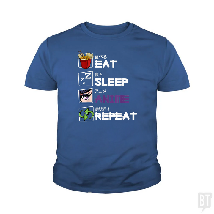Eat Sleep Anime Repeat Kids Shirt
