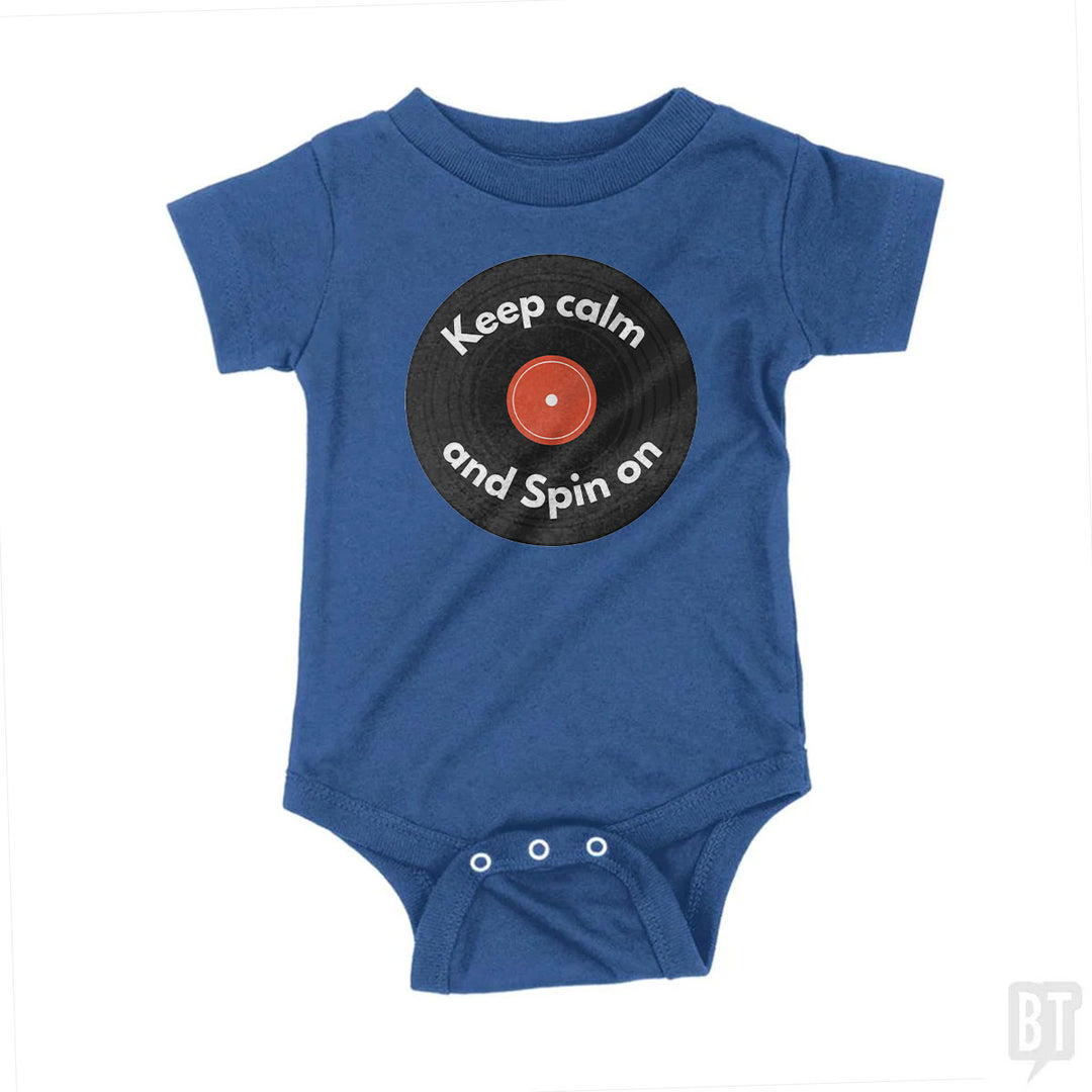 Keep Calm and Spin On Baby One-Piece