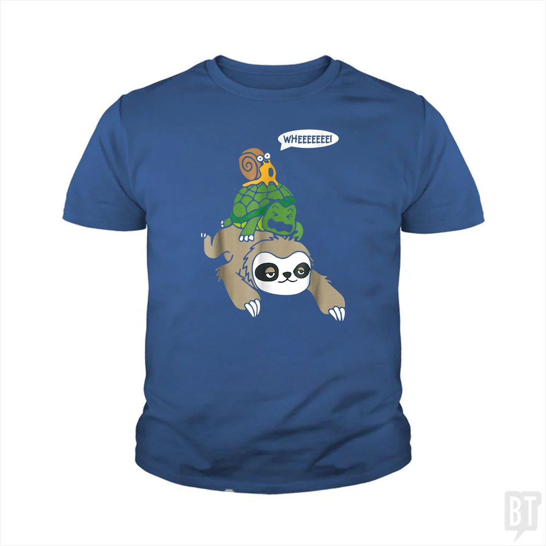 Funny Snail Ridding Turtle Ridding Sloth Kids Shirt