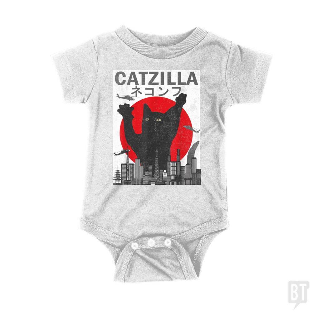 Vintage Catzilla Japanese Sunset Style  Kids Shirt - BustedTees.com