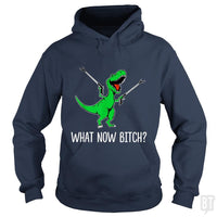 Load image into Gallery viewer, SunFrog-Busted Rebekah Hoodie / Navy Blue / S What Now Bitch Funny T-Rex
