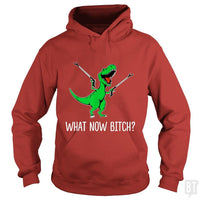 Load image into Gallery viewer, SunFrog-Busted Rebekah Hoodie / Red / S What Now Bitch Funny T-Rex
