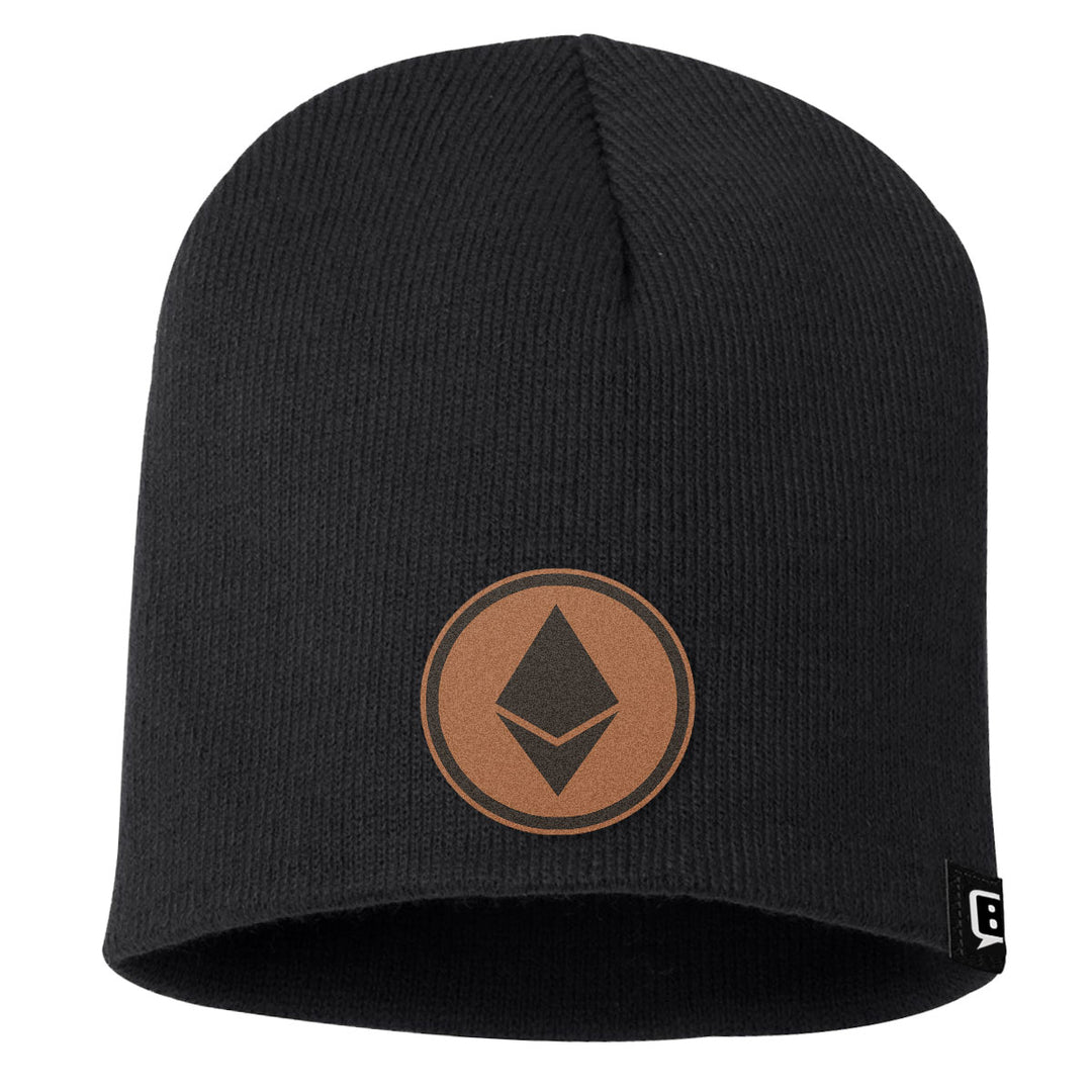 Ethereum Leather Patch Beanies - BustedTees.com