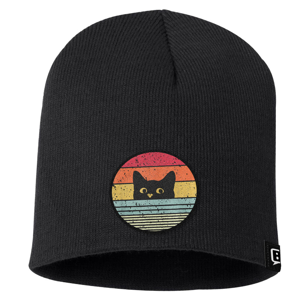 Retro Cat Leather Patch Beanies - BustedTees.com