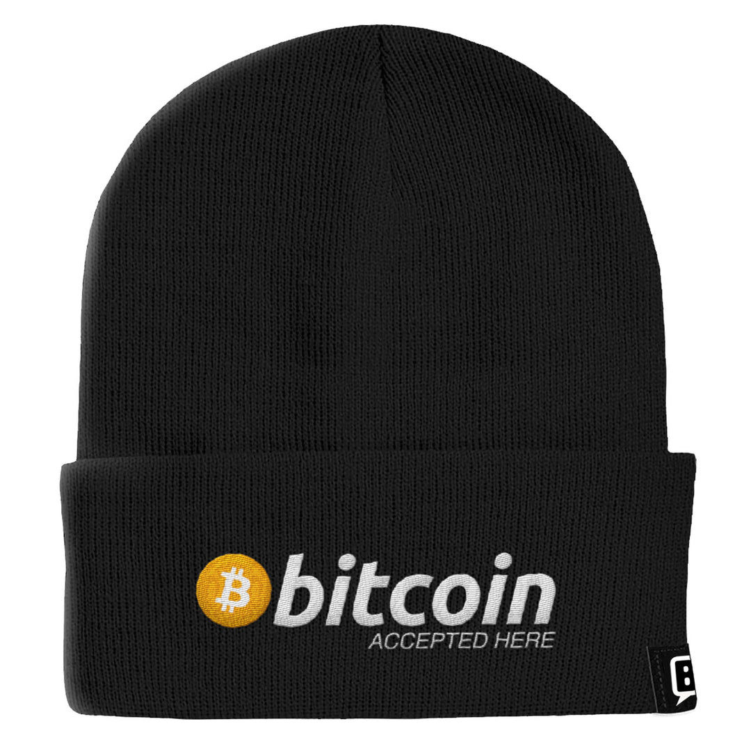 Bitcoin Accepted Here Beanies - BustedTees.com