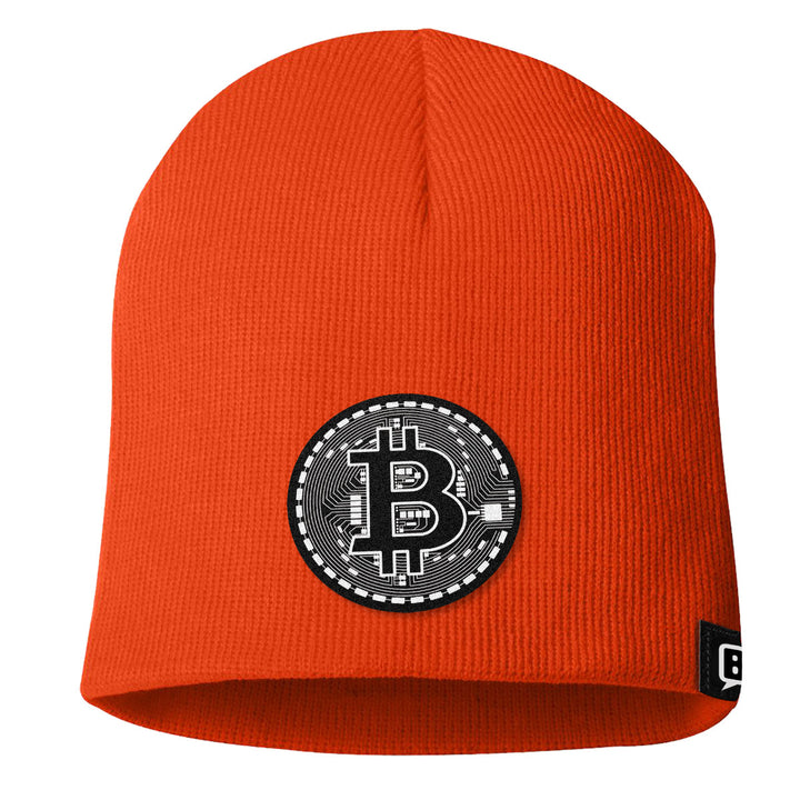 Bitcoin Black and White Leather Patch Beanies - BustedTees.com