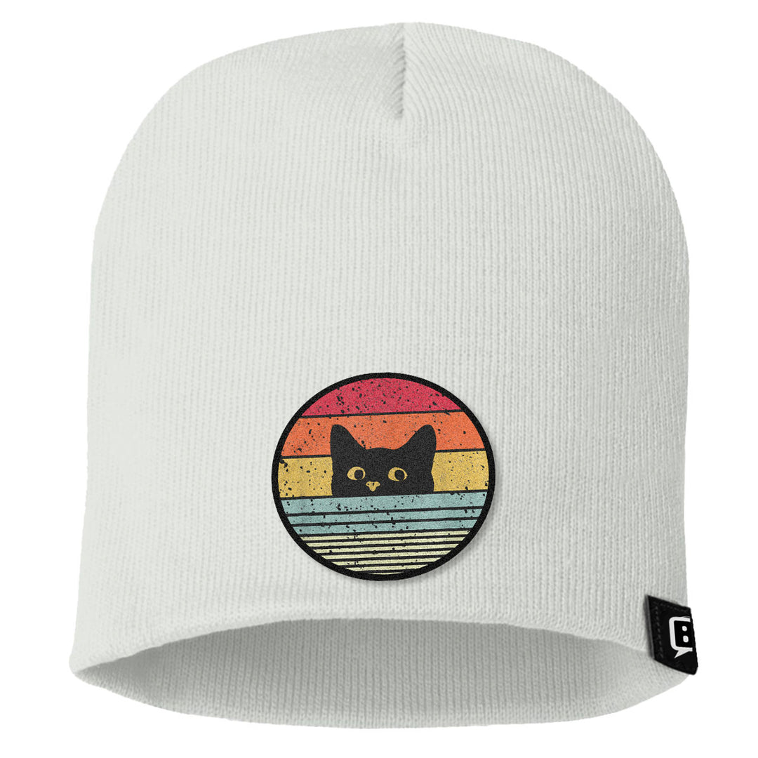 Retro Cat Leather Patch Beanies - BustedTees.com