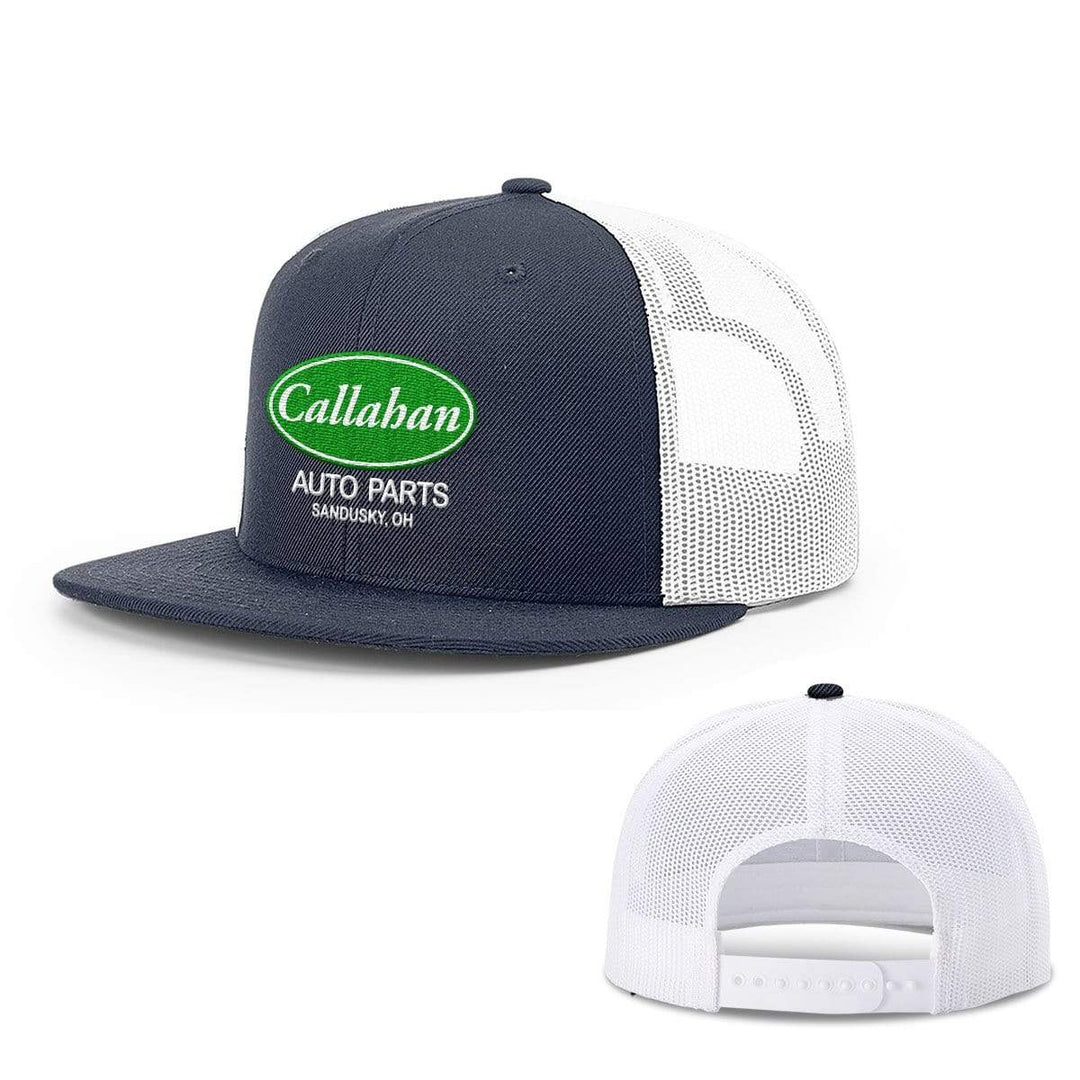 BustedTees.com Snapback Flatbill / Navy and White / One Size Callahan Auto Parts Hats