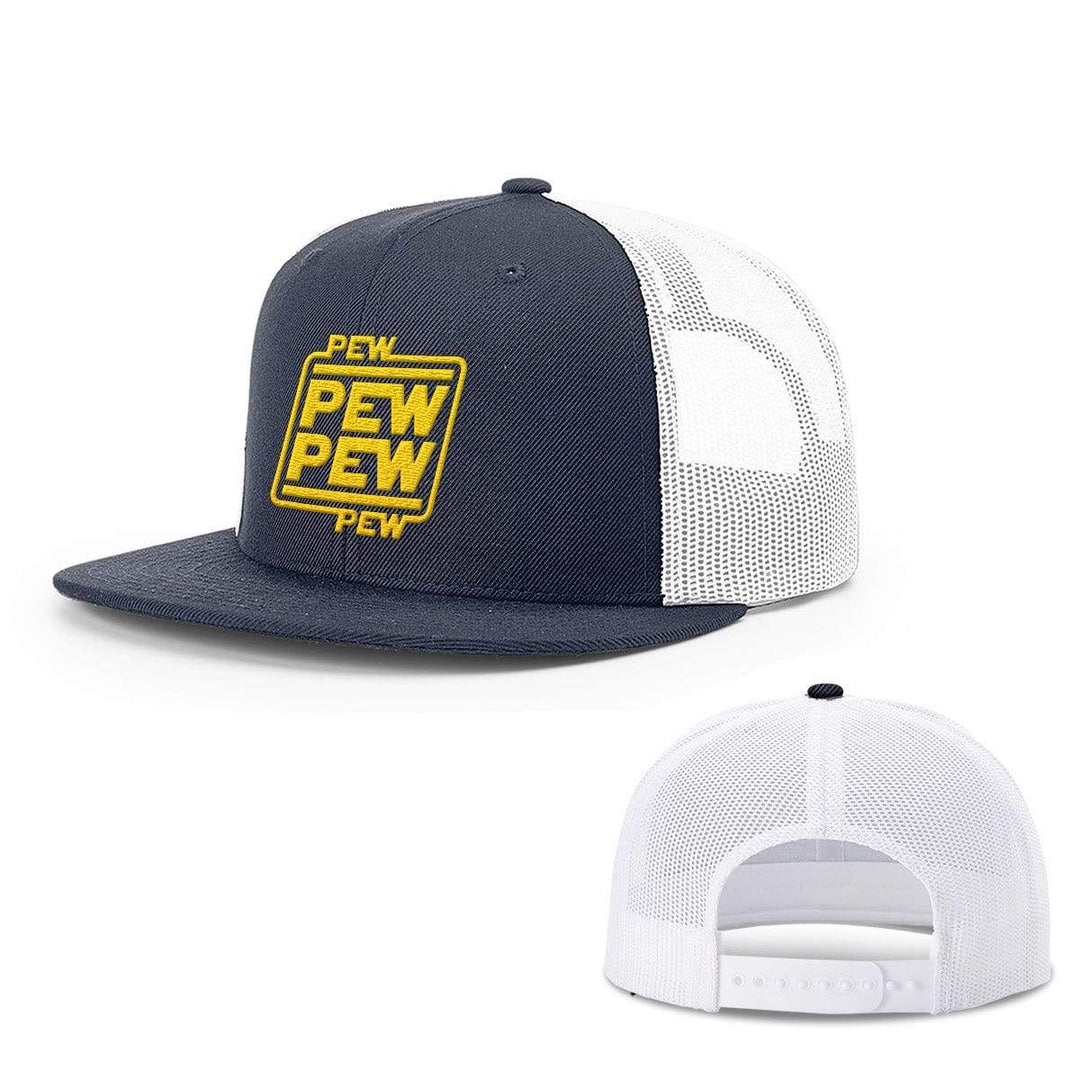 BustedTees.com Snapback Flatbill / Navy and White / One Size Pew Pew Hats