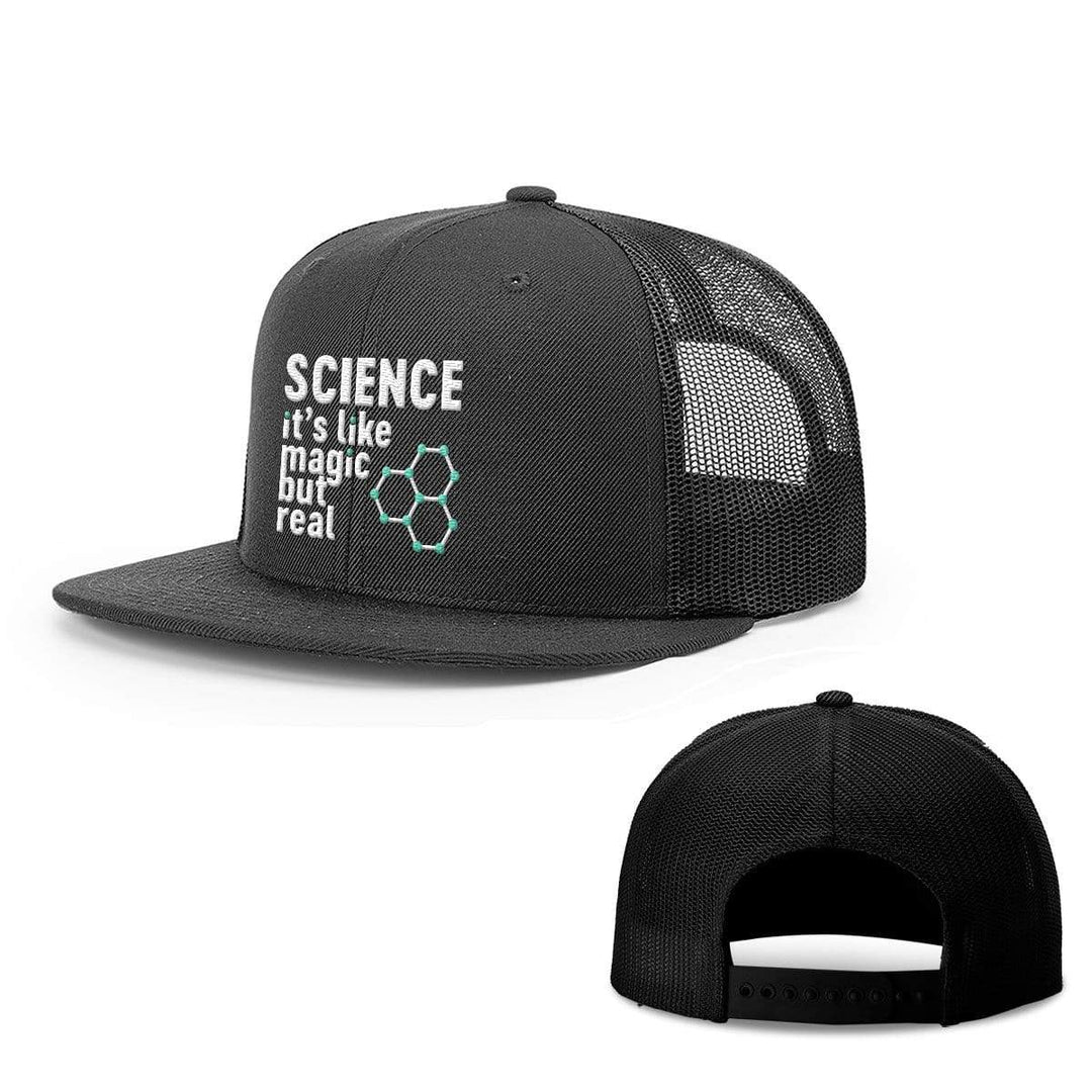 BustedTees.com Snapback Flatbill / Full Black / One Size Science Magic Hats