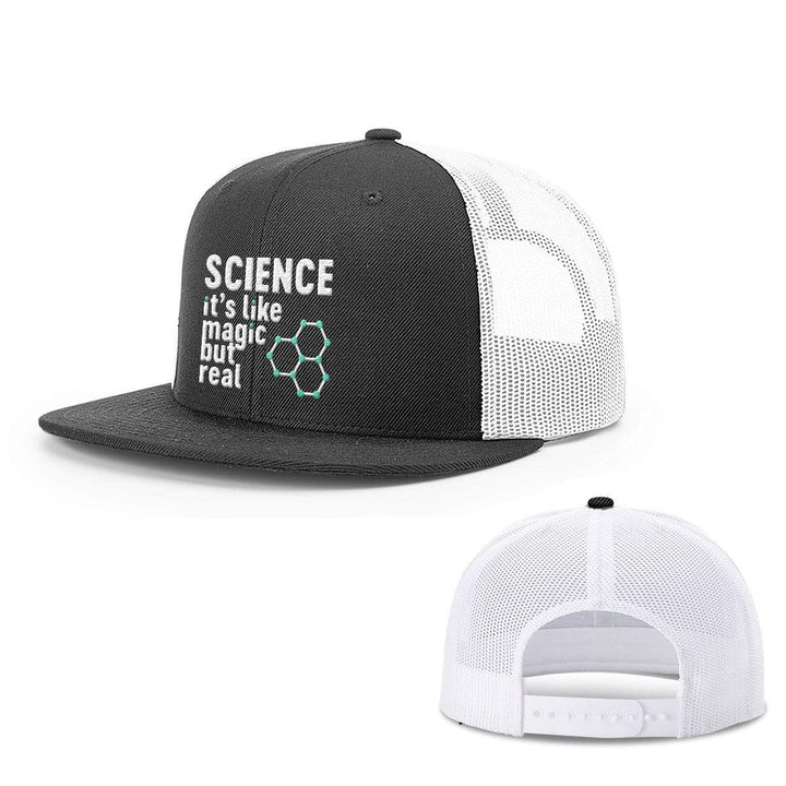 BustedTees.com Snapback Flatbill / Black and White / One Size Science Magic Hats
