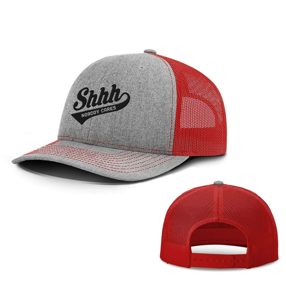 BustedTees.com Snapback / Heather and Red / One Size Shh Nobody Cares Hats