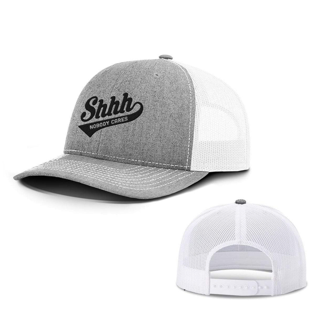 BustedTees.com Snapback / Heather and White / One Size Shh Nobody Cares Hats