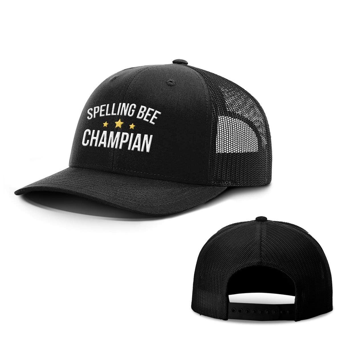 BustedTees.com Snapback / Full Black / One Size Spelling Bee Champion Hats