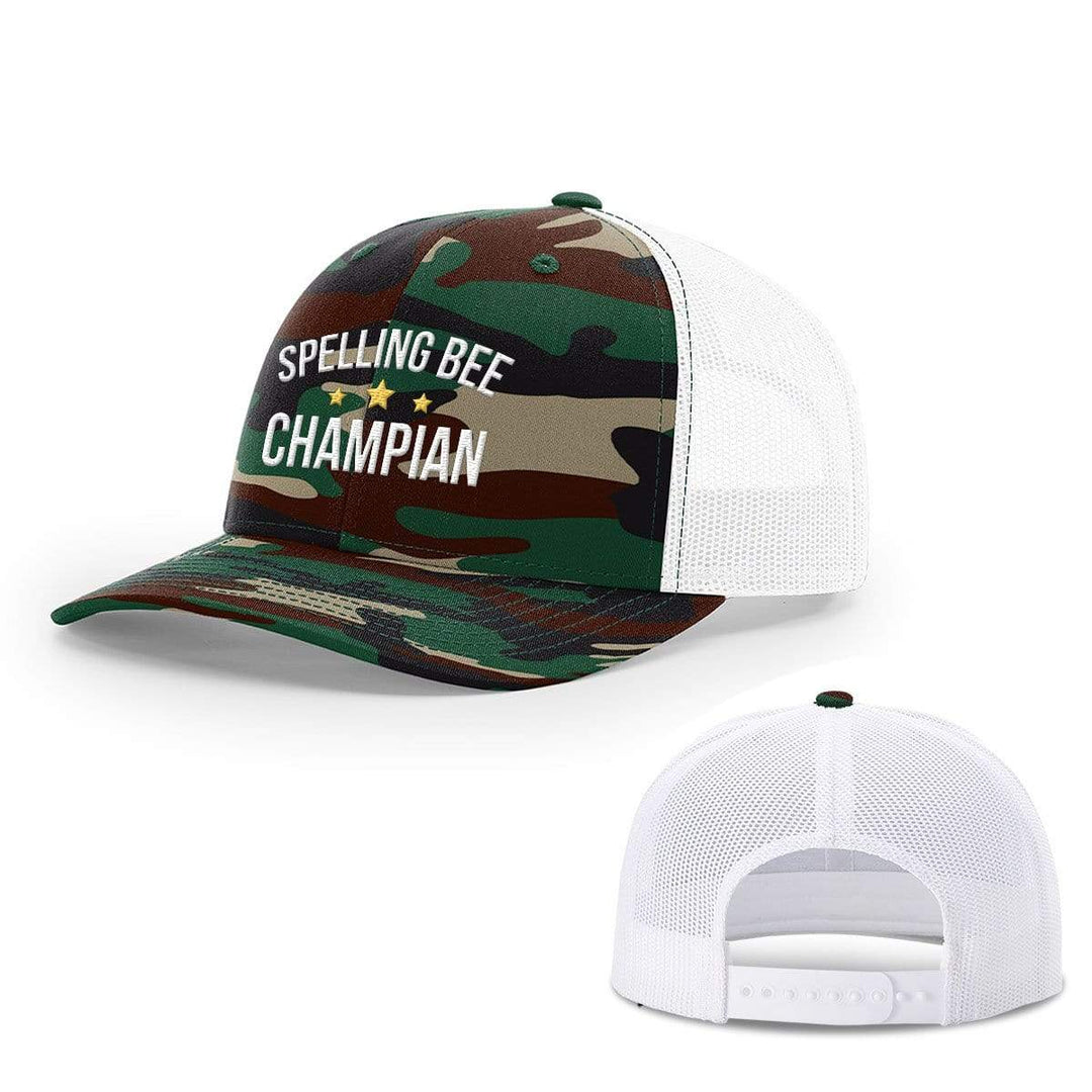 BustedTees.com Snapback / Green Camo and White / One Size Spelling Bee Champion Hats