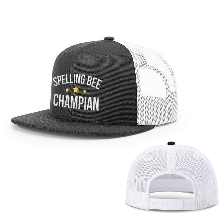 BustedTees.com Snapback Flatbill / Black and White / One Size Spelling Bee Champion Hats
