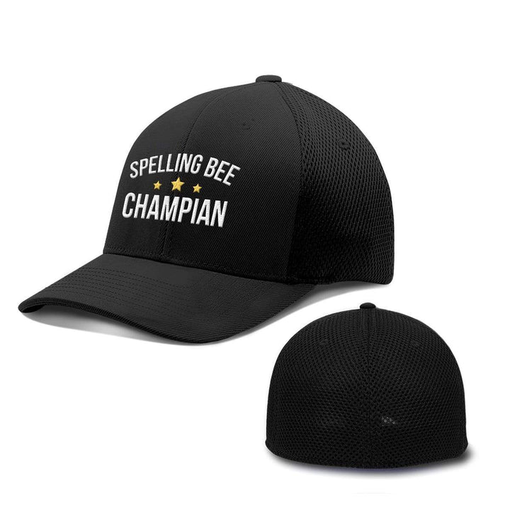 BustedTees.com Flexfit / Full Black / S/M Spelling Bee Champion Hats