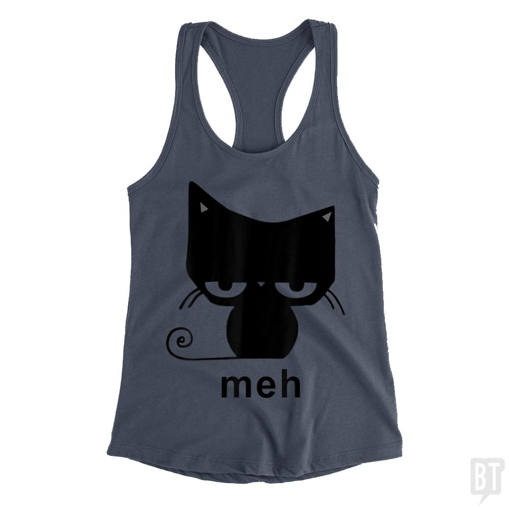 Meh Black Cat Funny Tank Tops - BustedTees.com