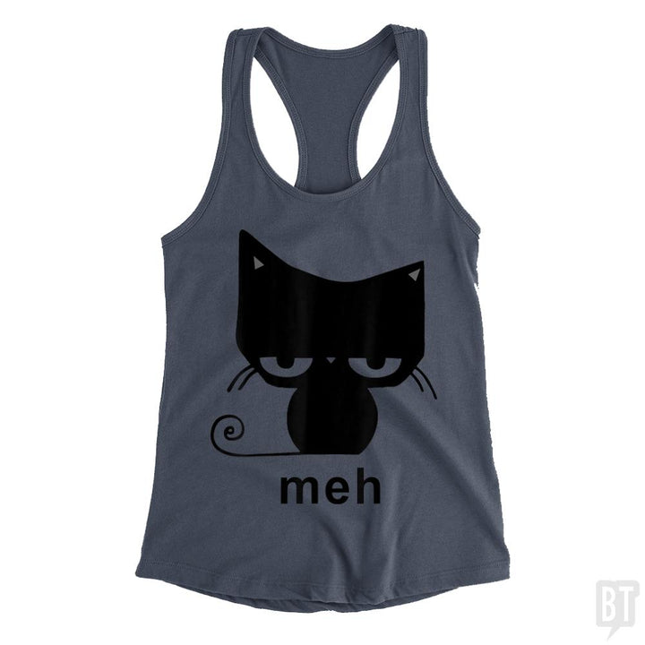 Meh Black Cat Funny Tank Tops - BustedTees.com