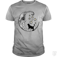 Load image into Gallery viewer, Moon and Stars with Black Cat - BustedTees.com
