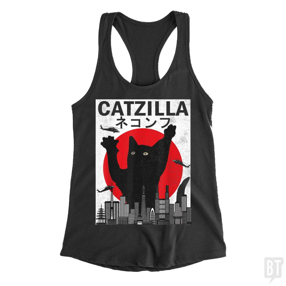 Vintage Catzilla Japanese Sunset Style Tank Tops - BustedTees.com