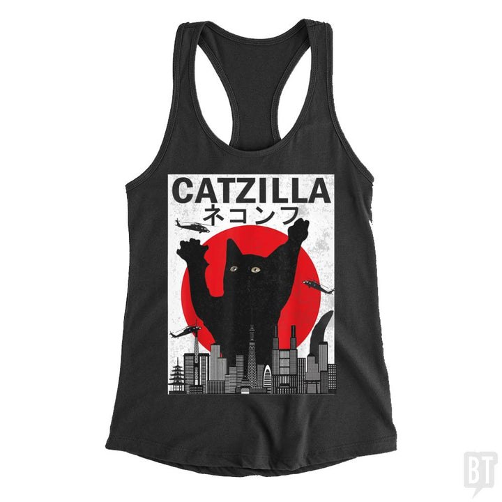 Vintage Catzilla Japanese Sunset Style Tank Tops - BustedTees.com